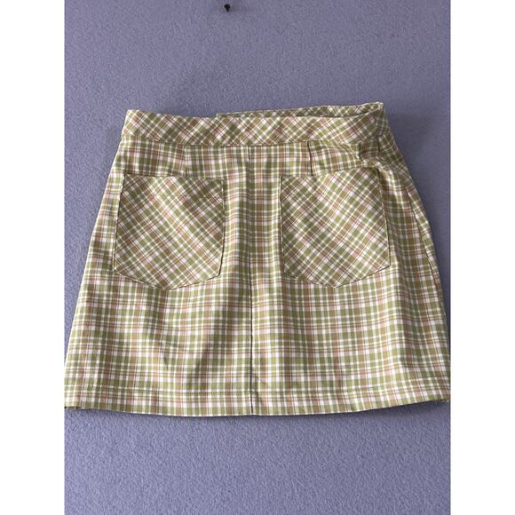 Urban Outfitter Skirt Women's Small Green White Wrap Hook Closure Mini Pocket - Picture 3 of 8